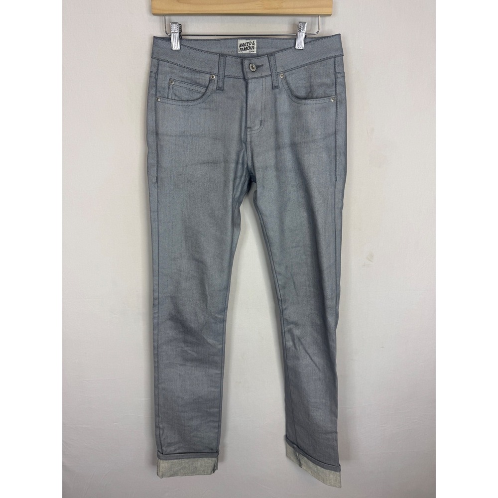 Naked & Famous SkinnyGuy Reflective Denim Silver Metallic Jeans 29X36 019971